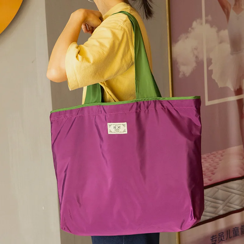 

Large Capacity Reusable Drawstring Bag Nylon Foldable Grocery Bag Collapsible Shopping Bag Eco Large Polyester Beach Bag Totes