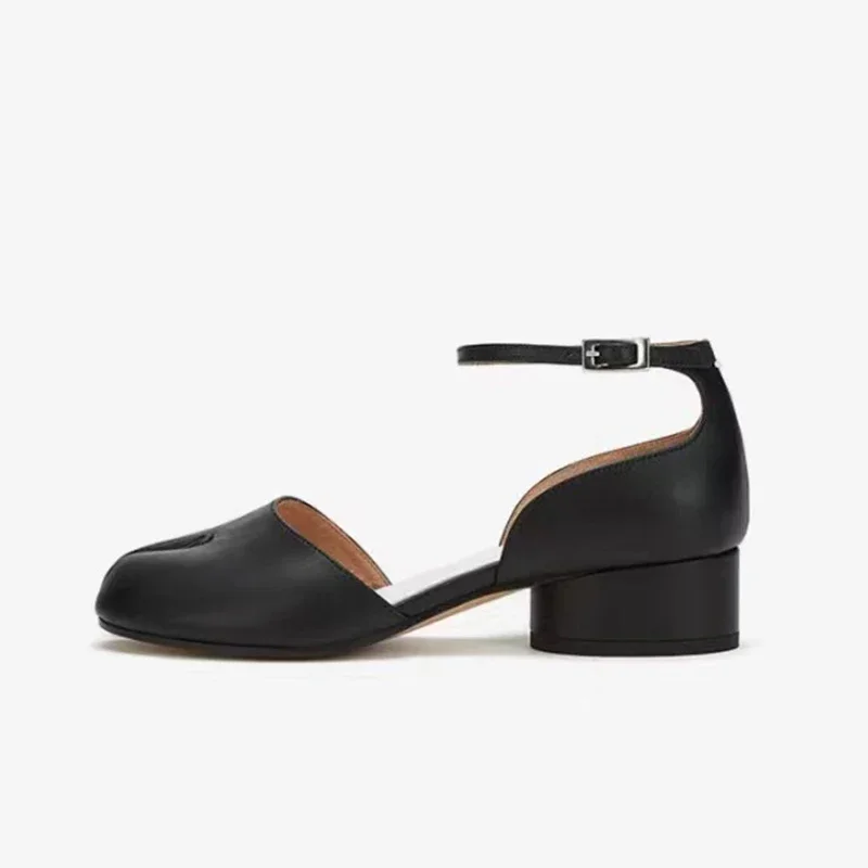 

Women Split Toe Ninja Tabi Pumps Woman 6cm/3.5cm Heels Round High Heel Shoes Female Buckle Strap Shallow Sandals Shoes