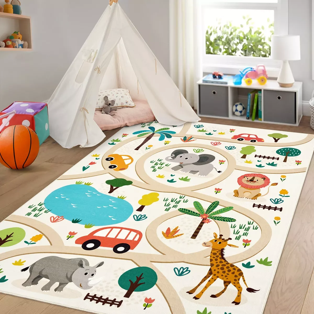 Tapis antidérapant pour enfants, Animal coloré, pour salle de classe, chambre à coucher, salle de jeux, intérieur, voiture de route, zone éducative, décoration de la maison