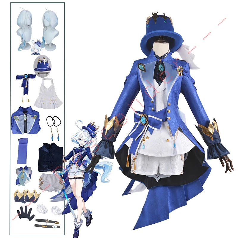 Cosplay Costume Focalors Furina Costume Daily Black Clothes Carnival Uniform Wig Halloween Party Role Play Masquerade Game Water God