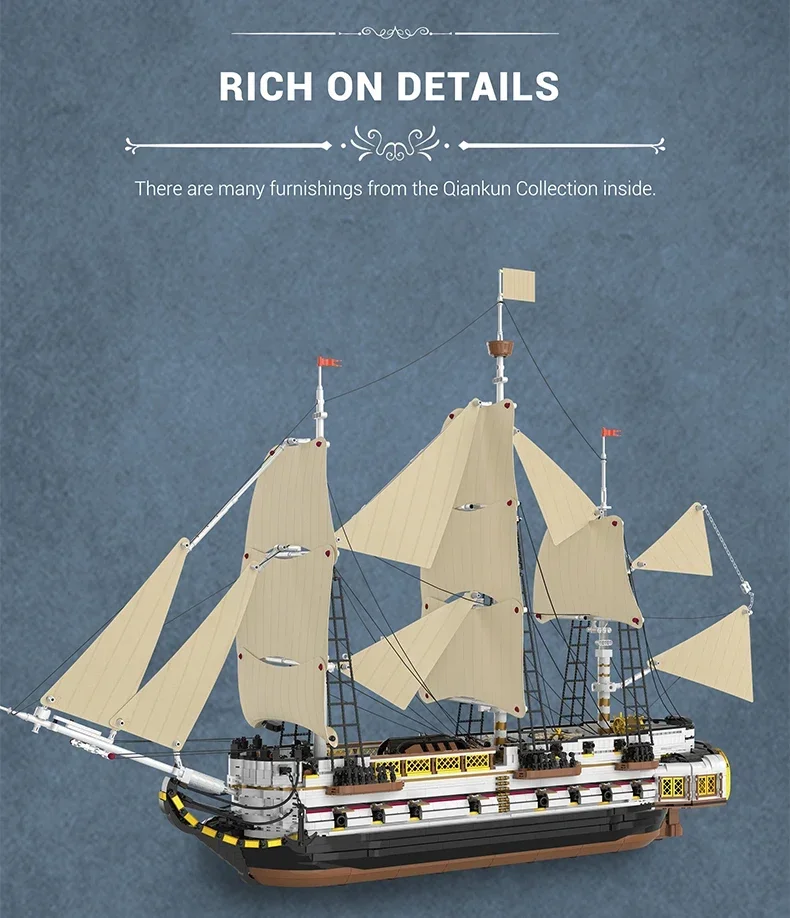 3555Teile MOC Piratenschiff Technik Klemmbausteine,Endeavour Segelschiff Schiff Buildings Modell, Idee Royal Navy Forschung Modell Sammlung Ornamente Pädagogisches Spielzeug Kinder Erwachsene Geschenke – Detail 6