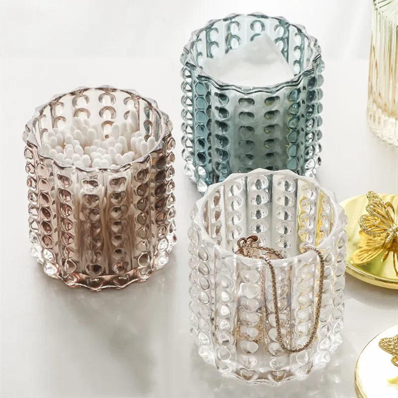 1pc 라이트 럭셔리 유리 면봉 상자 하이 엔드 방진 이쑤시개 홀더 주최자 가정용 거실 데스크탑 보관 상자