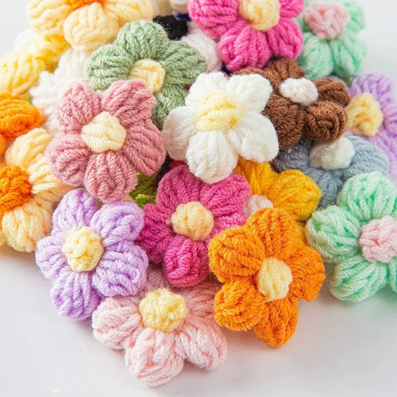 10 Teile/los 4cm Bunte Handgestrickte Blumen Handgemachte Stoff Applikationen Für DIY Nähen Handwerk Kopfbedeckungen Kleidungsstück Hochzeit Dekoration – Detail 7