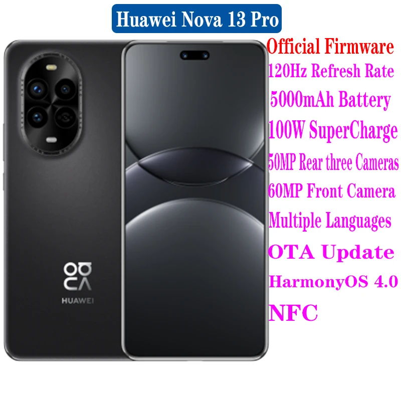 New Huawei Nova 13 Pro SmartPhone 6.76“ OLED 120Hz 5000mAh Battery 100W SuperCharge 50MP Rear Three Cameras NFC HarmonyOS 4.2