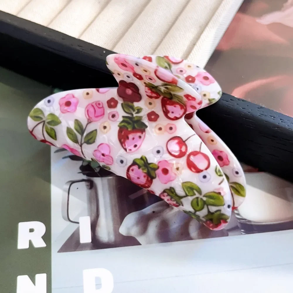 Koreanische Acryl Haar Klaue Clips für Frauen Und Mädchen Blume Früchte Design Dicke Dünne Haar Styling Zubehör Schweiß Fangen Hairgrip – Detail 8