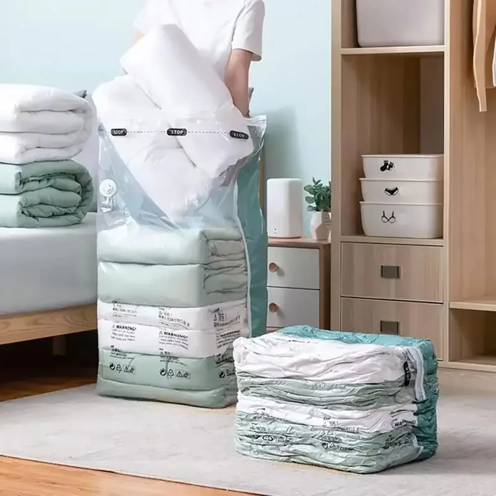 Vacuum Storage Bags No Need Pump Large Plastic Storing Clothes Blankets Reusable Compression Empty Bag Travel Accessories