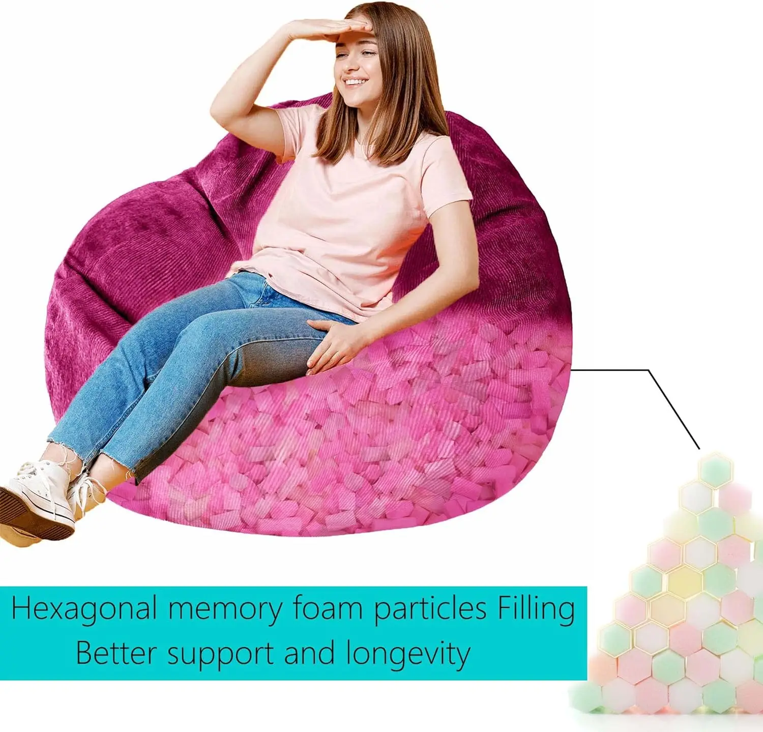 Chair 3Ft Premium Corduroy Ultra Soft Medium Bean Bag Sofa with Memory Foam for Adults Plush Lazy Sofa