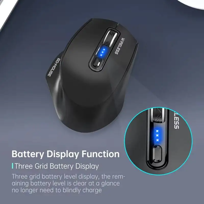 새로운 인체공학적 트라이 모드 마우스 유선+2.4G+블루투스 타입-C 충전 LED 디스플레이 PC 노트북 게임용 사일런트 클릭 사무용 액세서리