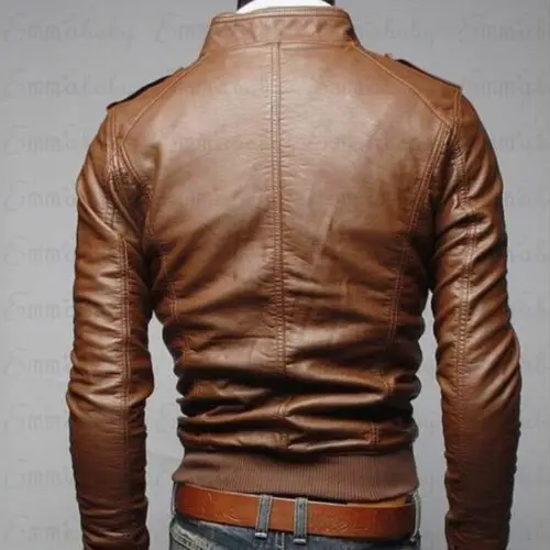 Mens Leather Bomber Jacket Autumn Winter Slim Fit