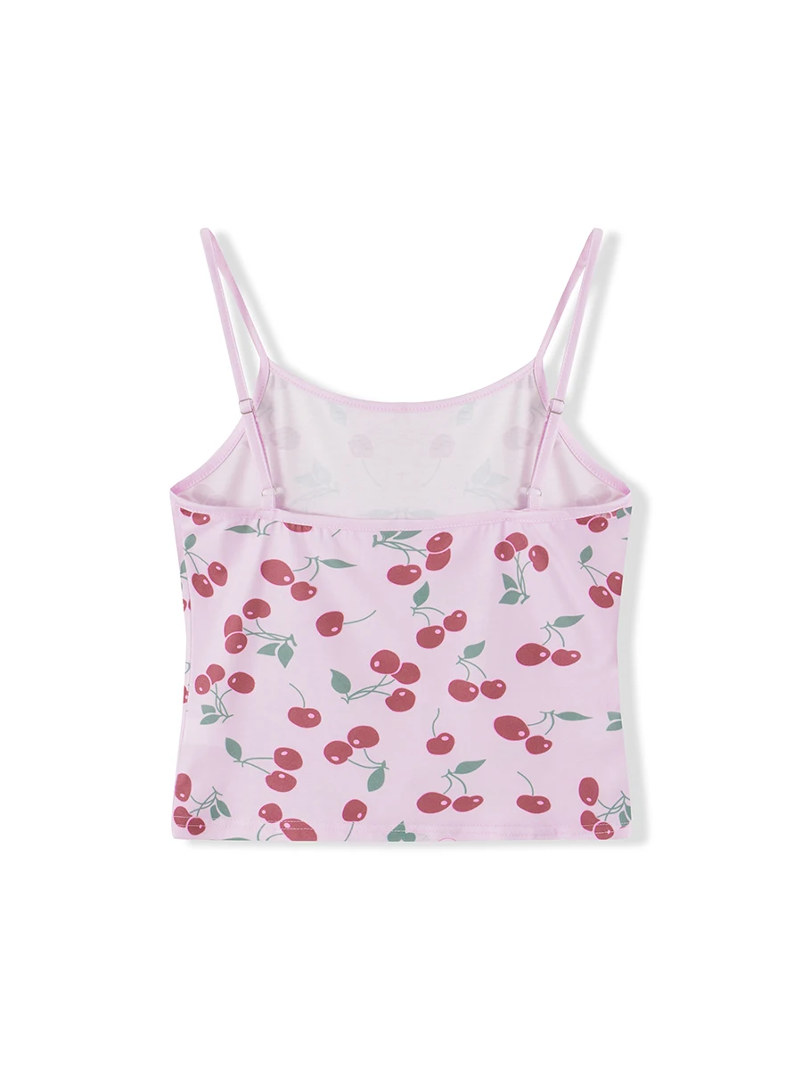 Women s Sleeveless Cherry Print Pajama Tank Top with Spaghetti Straps for Summer Loungewear and Sleepwear