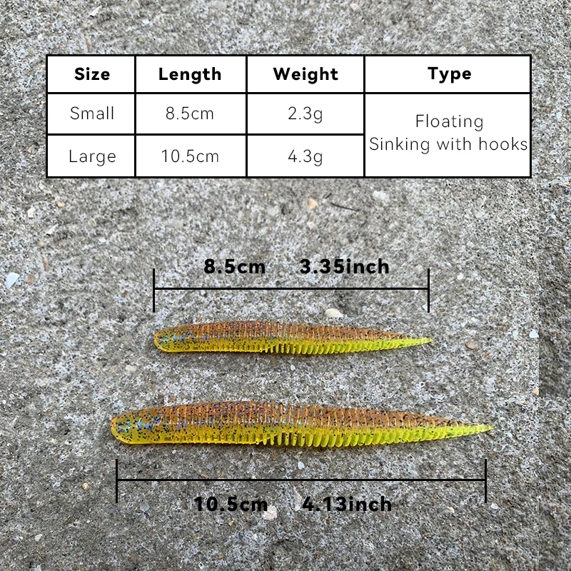 HAIMALUO 10pcs 8.5cm 10.5cm Soft Bait Light Dancing Worm Sway Noodle Worm Needle Tail Straight Tail Floating Bass Mandarinfish