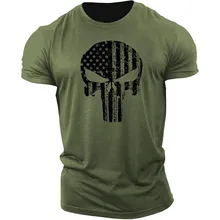 Men's 2022 Skull 3D Printing T-Shirt Men's Casual Sports T-Shirt Short Sleeve Summer New Quick Dry Tough Guy Army Green Top 6XL