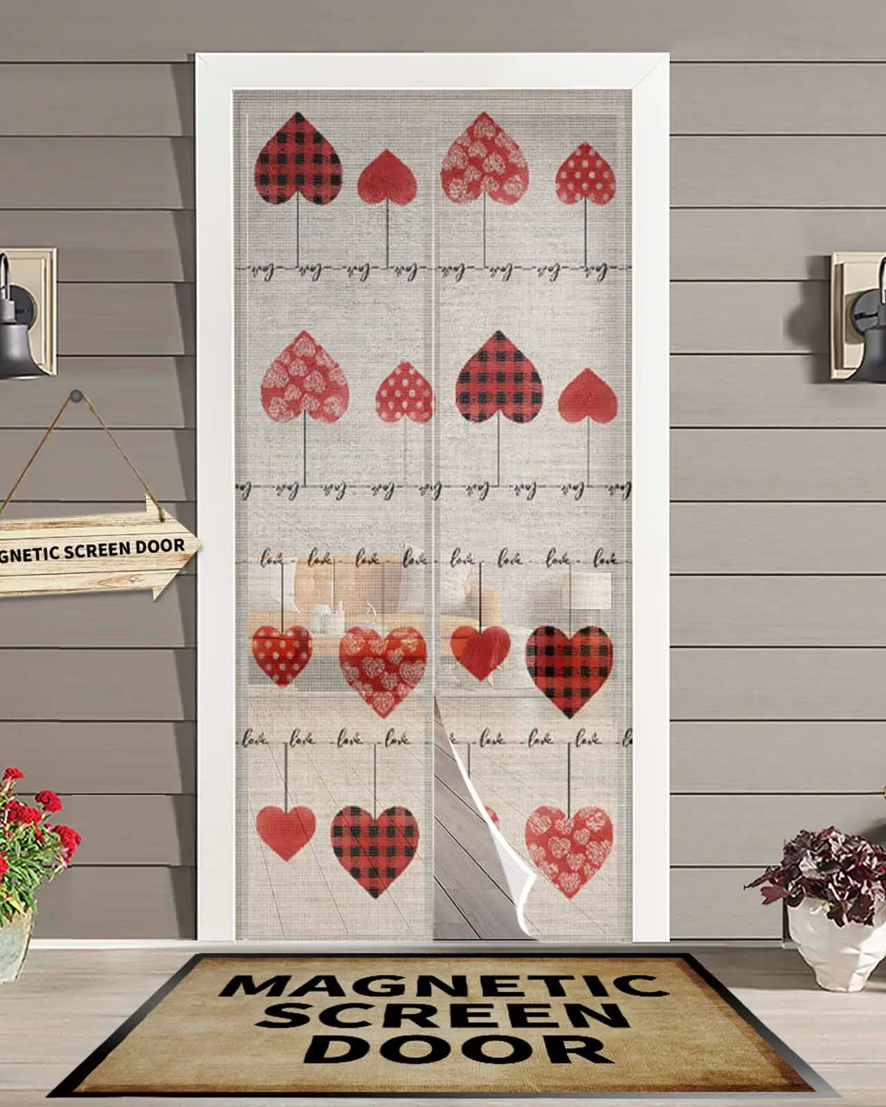 

Valentine'S Day Hearts Watercolor Magnetic Door Curtain Summer Living Room Bedroom Home Anti-mosquito Screen Door Curtain