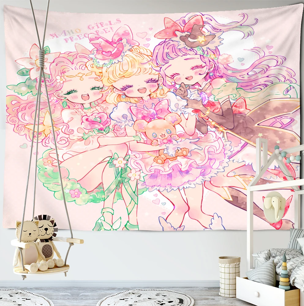 HOKMAH Tapeçaria colorida de anime fofo, design de desenho animado japonês  Kawaii japonês engraçado tapeçaria rosa arte de parede para sala de estar  quarto dormitório decoração de casa tapeçarias pano de fundo (