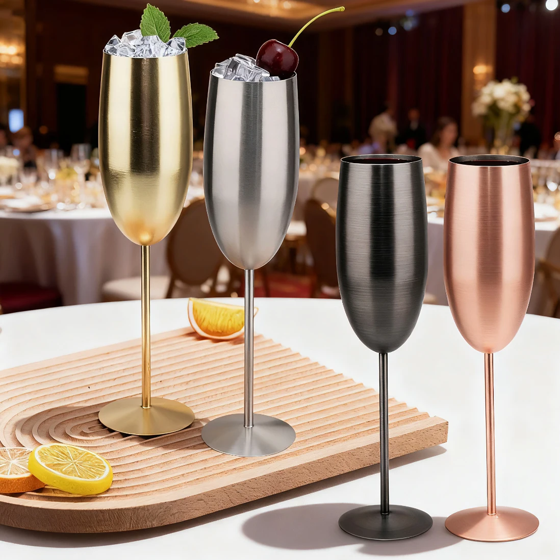 Luxury Matte Stainless Steel Champagne & Wine Glass 1