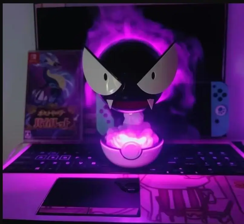 Humidificador de Anime Gastly Pokemon, pulverizador de reposición de agua, purificador de aire de escritorio, lámpara LED, decoraciones, atomizador de ambiente interior, regalo ﻿