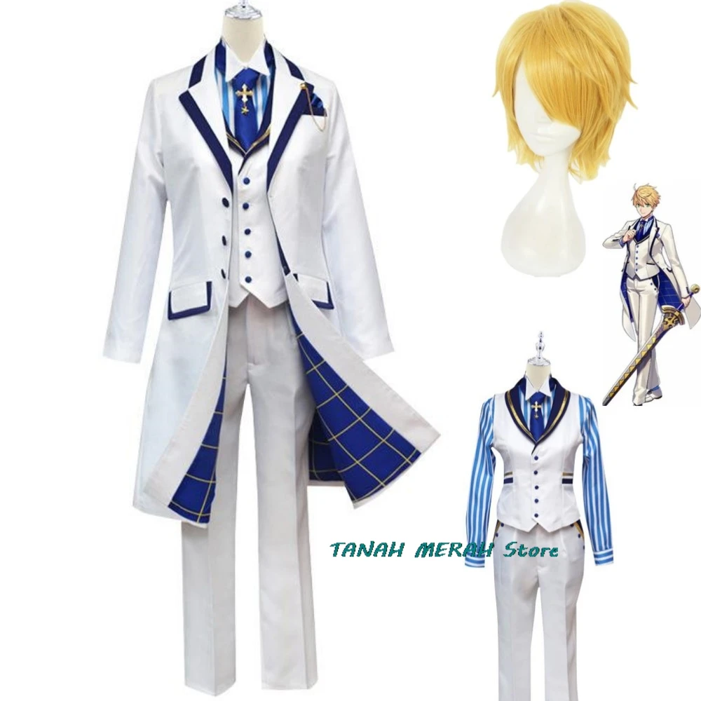 Anime Game Fate Grand Order Fgo Arthur Pendragon Costume Cosplay White Rose King Of Knights Parrucca Windbreak Man Carnival Suit