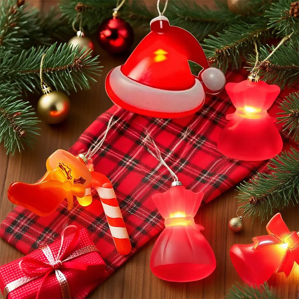 Christmas Fairy String Lights Xmas String Lights with Candy Cane Hat Socks Wallet Bell Battery-operated Christmas Decoration