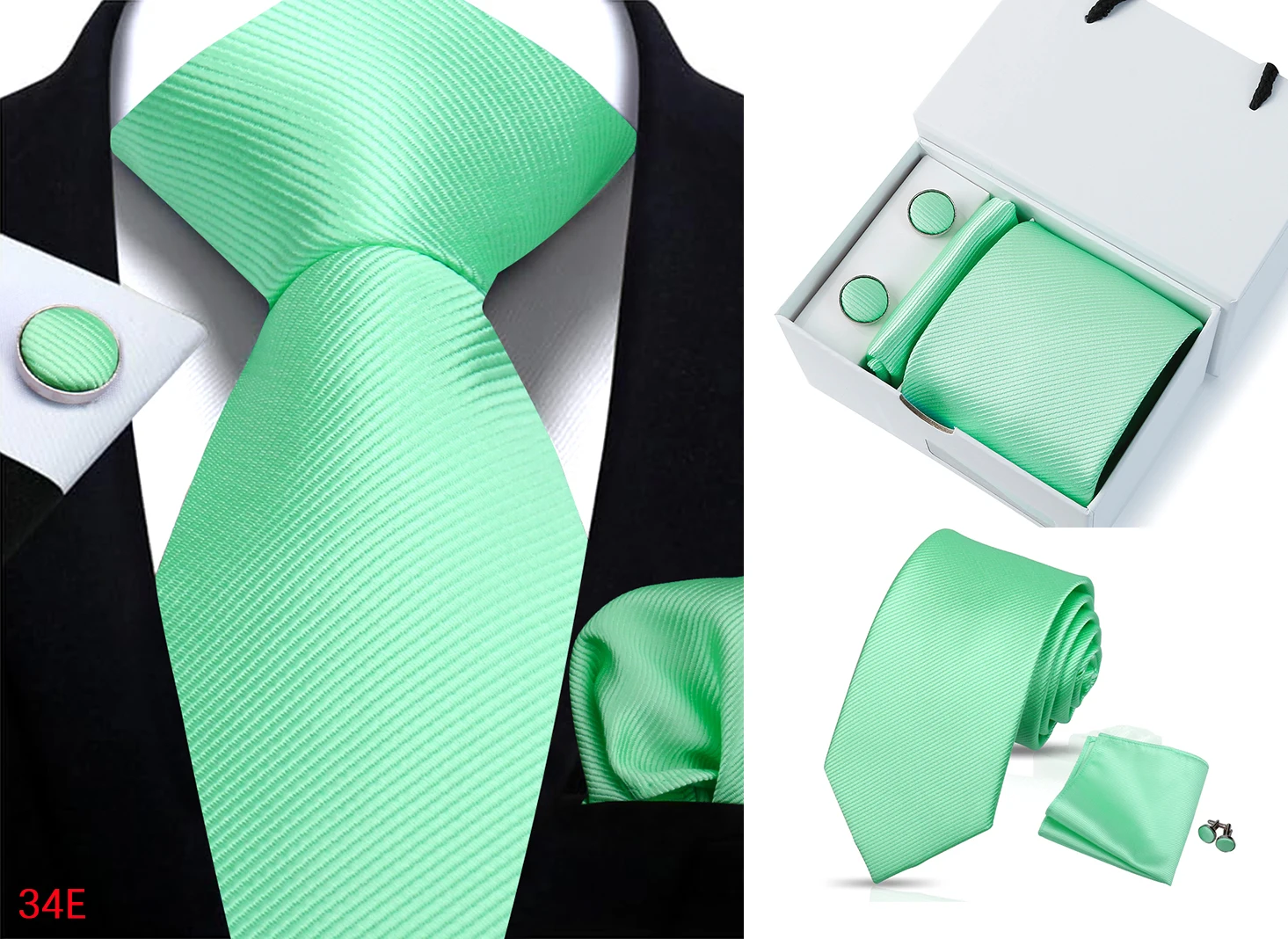 Neue männer Krawatte Hanky Manschettenknöpfe Set Mit Luxus Geschenk Box Einfarbig Krawatte Für Männer Anzug Hochzeit Business Party zubehör – Detail 11