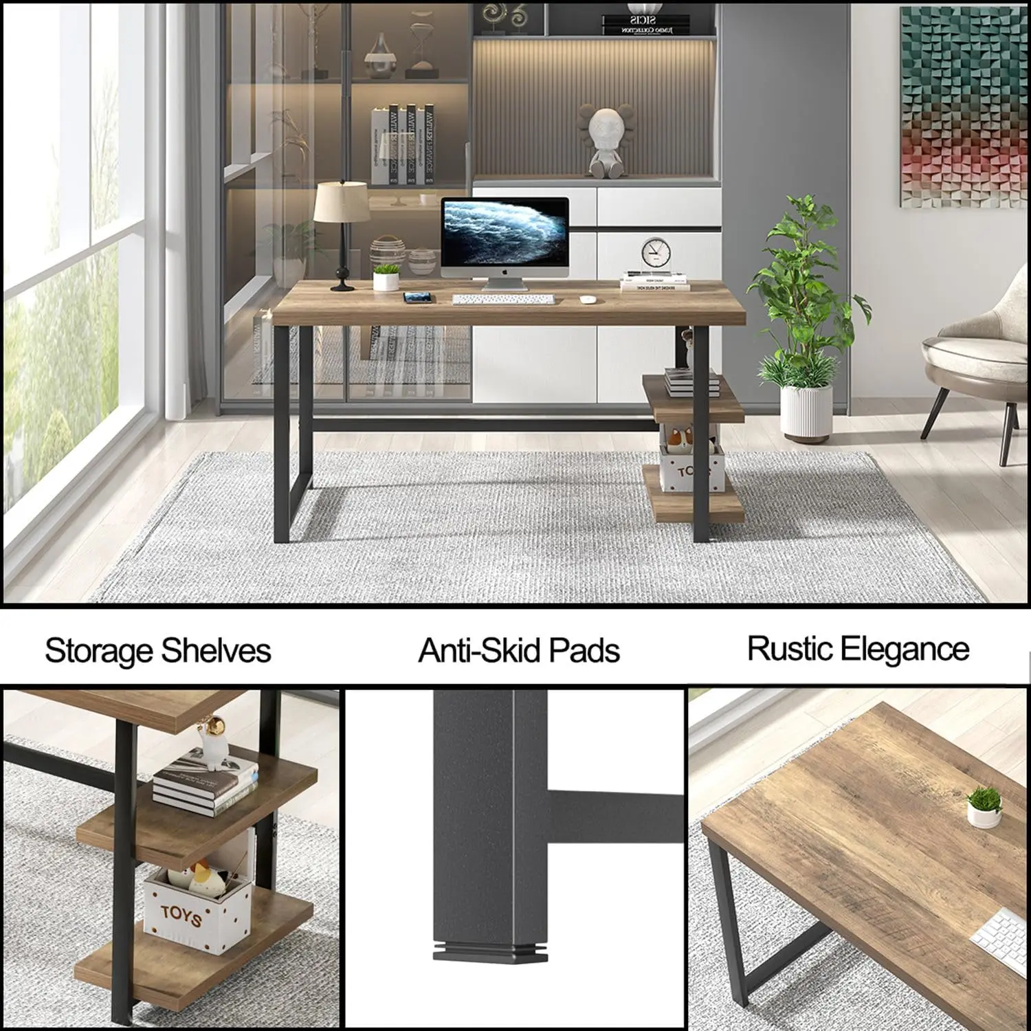 Computer Desk, Modern Home Office Desk with Storage Shelves, Writing Study Gaming Table