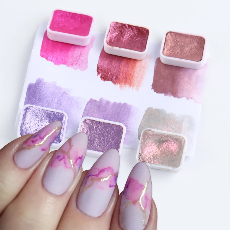 6/12pc Blooming Paints Watercolor Powder For Nails Abstract Nail Art Pigment Magic Pearl Chrome Polish Manicure Glitter BE1838-2