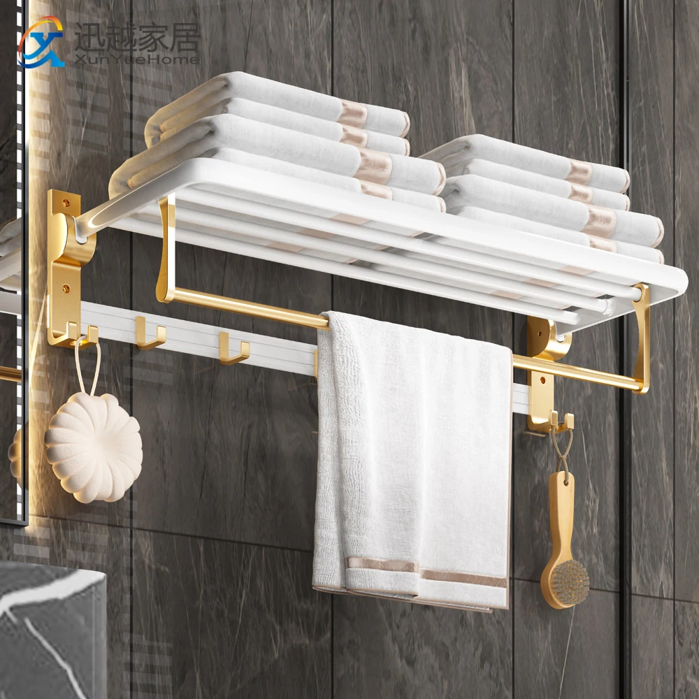 Towel Rack Holder 50 60 CM Shower Organizer Hanger Wall Fold Hook Bath