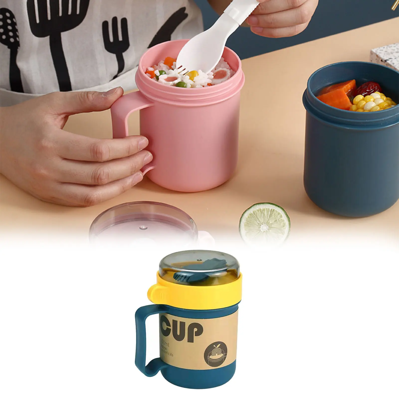 

500ml Breakfast Cups Cereal Nut Yogurt Salad Soup Cup Container With Fork Thermal Microwave Food Storage Bento Box Lunch Box