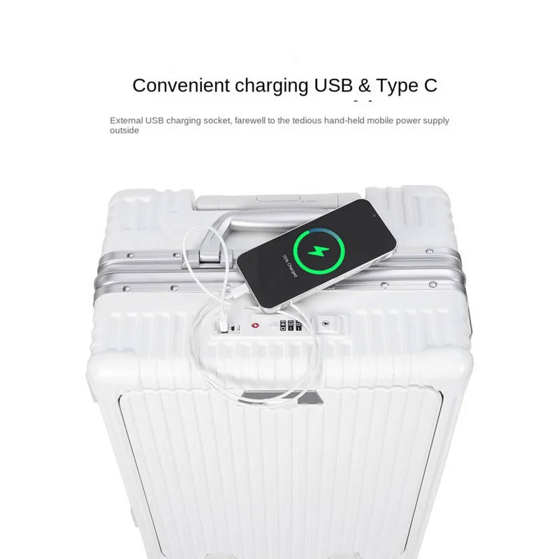 Multi-Function Luggage Front Opening Box Pc Aluminum Frame Password Trolley Case 20-Inch Universal Wheel Charging Suitcase