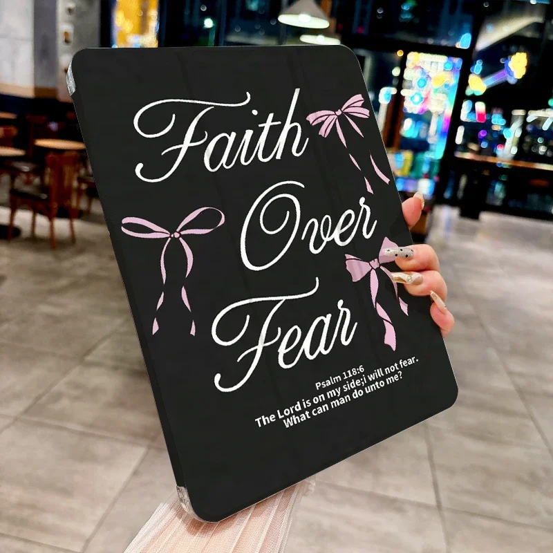 Faith Over Fear Pink Bow Tablet Case
