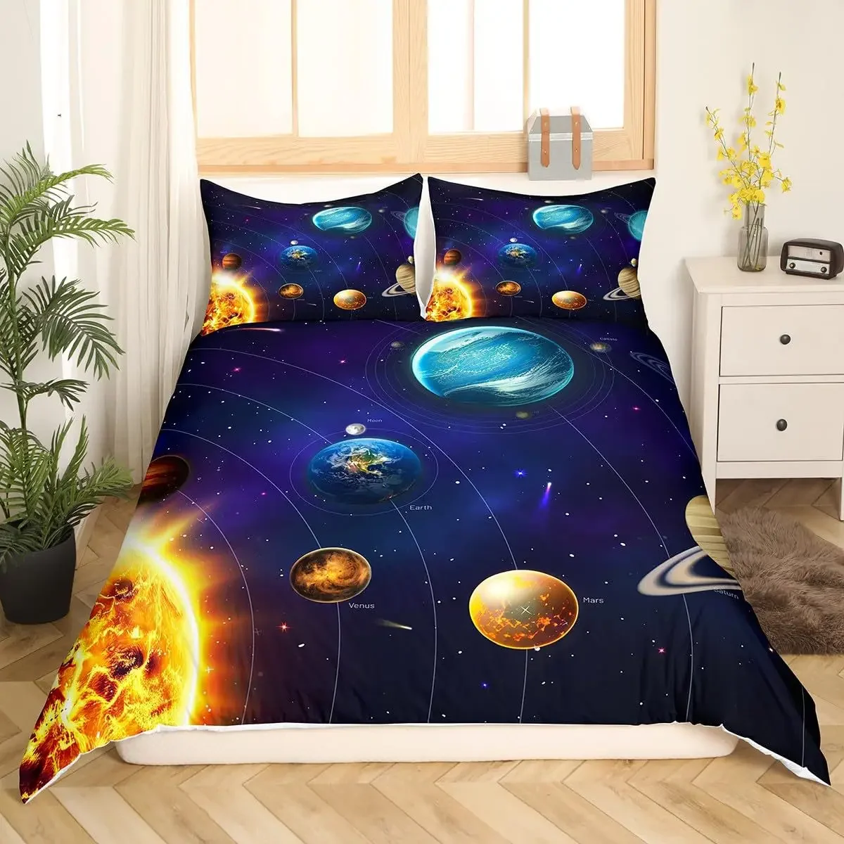 Solar System Duvet Covers Set For Kids Outer Space Galaxy Bedding Set Universe Planets Comforter Cover Astronomy Quilt Covers