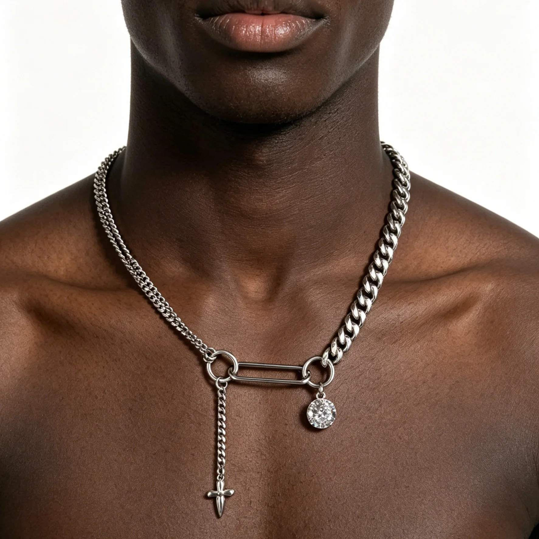 Punk Rock Gothic Edelstahl Silberfarbene Dornenkette Halskette Choker Charm Mode Damen Herren Wasserfester Schmuck Geschenke