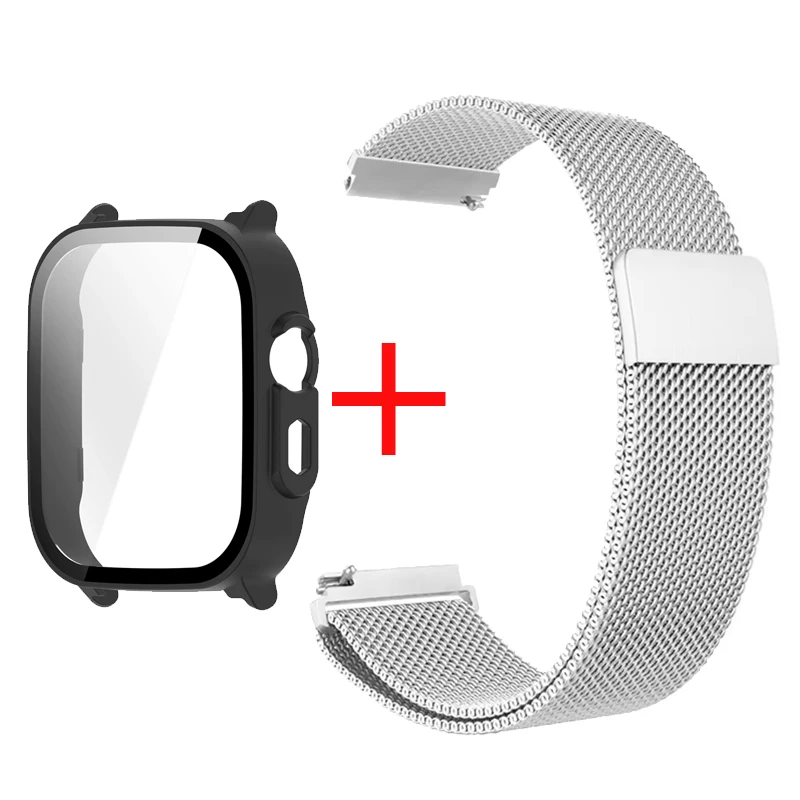 Premium PC Protector Case with Stainless Steel Milanese Loop Wristband and Screen Protect Cover