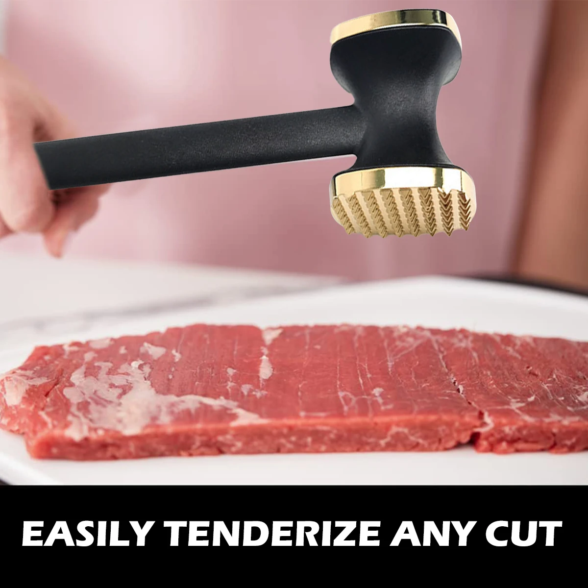 Double-Sided Steak Hammer Mallet Sided Zinc Alloy Meat Tenderizer Food-Grade Meat with Ergonomic Handle for Home Steak Cooking