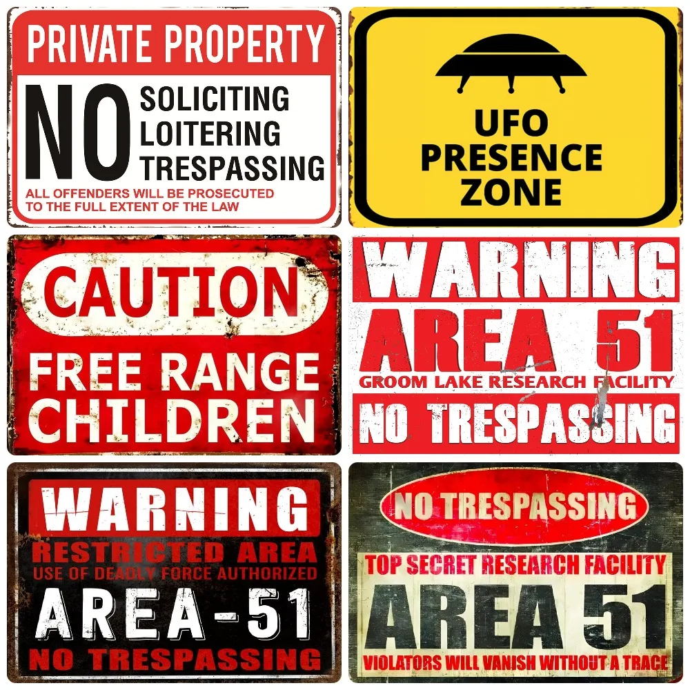 警告エリア51、ビンテージメタルティンサイン、UFOアクティビティ