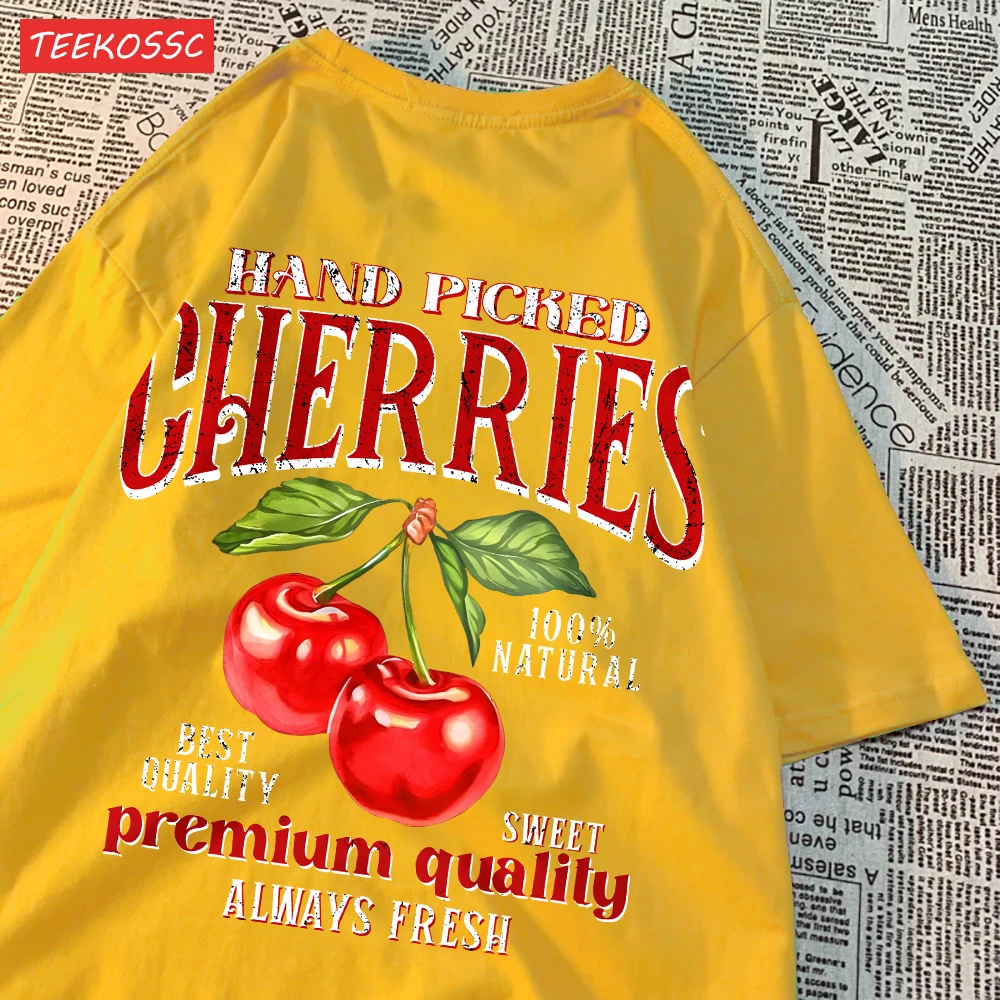 Women's Oversized Cherry Print Cotton T-Shirt - Soft Crewneck Streetwear Top