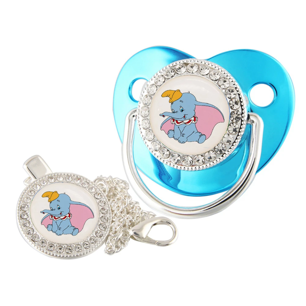 Disney Dumbo Baby Pacifier With Chain Clip Food Grade Silicone Infant Dummy Nipple Bling Rhinestones Newborn Soother Unique Gift baby milk powder scoop