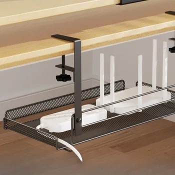 Multi-Space Cable Tray - No Drill Steel Under Desk Organizer 30lbs for Home/Office/Kitchen, Heavy Duty Mesh Rack w/Clamps