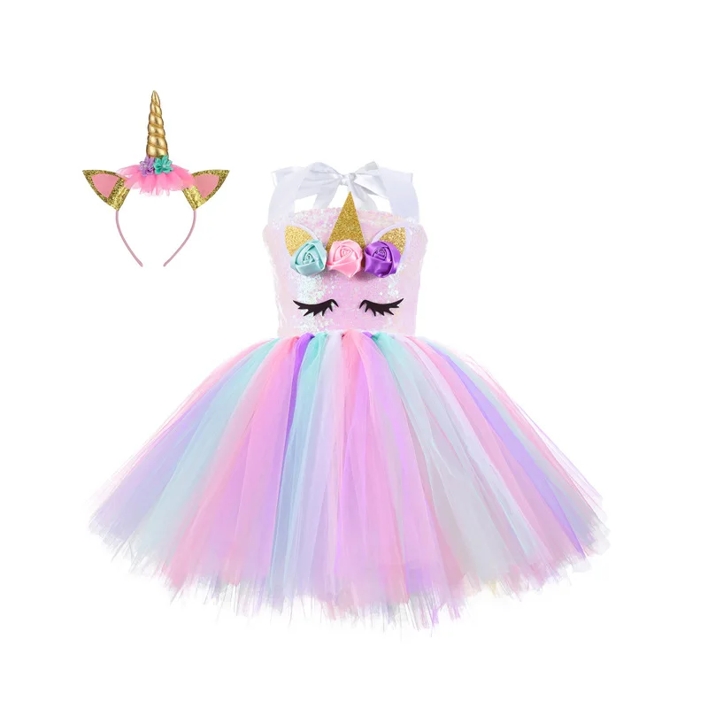 girls dress unicorn tutu outfit pastel flower baby birthday party tulle kids halloween cosplay costume