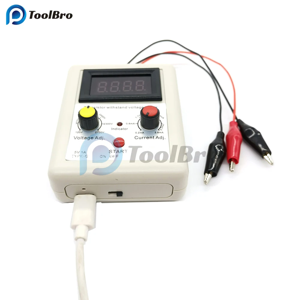 Transistor Tester Type-C Digital Transistor Withstand Voltage Tester DC 120-2700V 0.2-3.8mA MOSFET Triode IGBT Diode Rectifier Capacitor Meter