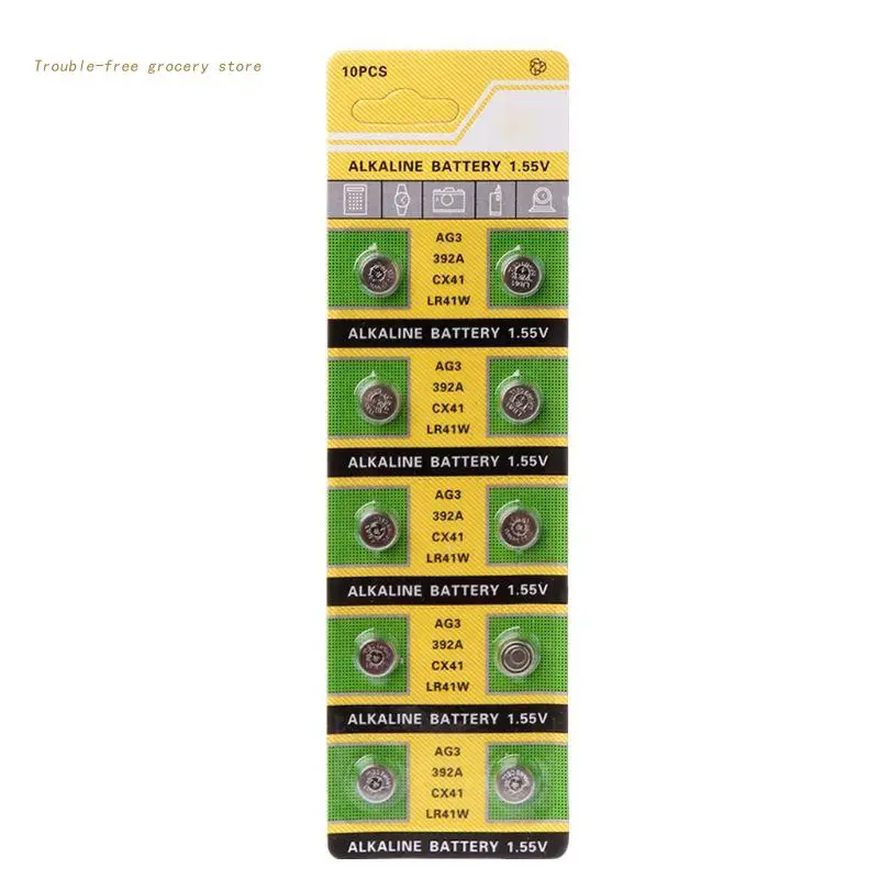 10Pcs/card AG3 For Watch Toys Remote LR41 Cell Coin Alkaline Battery 1.55V Button Batteries For Watch Toy Remote Contro