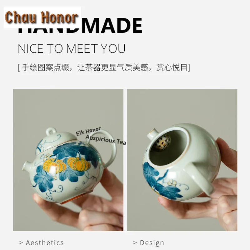 145ml Hand-painted Pumpkin Teapot Vintage Tea Infuser Pot Tea Soaking Kettle with Ball Hole Puer Teaware Accessories Ornaments