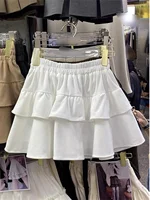 Ballet Sle Cake Skirt Women's A-Line  White ort Skirt Spring Autumn Elastic Waist Slimming Faion plus Size f-length