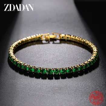 ZDADAN 925 Silver 18K Gold 4mm 16/17/18/19cm Green Zircon Bracelet Chains For Women Girls Fashion Jewelry 1