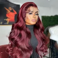 Perruques Lace Frontal 28 pouces 99J Bourgogne, Cheveux Humains Body Wave, Pré-épilées 13*5, Véritables Perruques Lace Body Wave Invisibles, Prix Usine 5