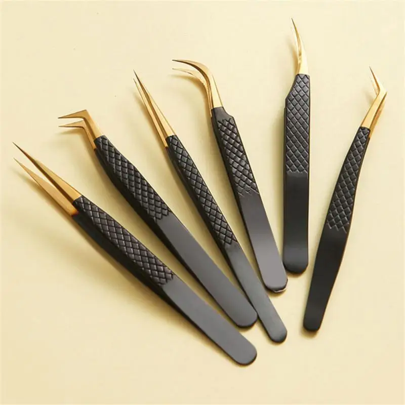 1PCS High Precision Stainless Steel Eyelash Tweezers For Eyelash Extension Grafting Anti Static Tweezers False Eyelashes And 2