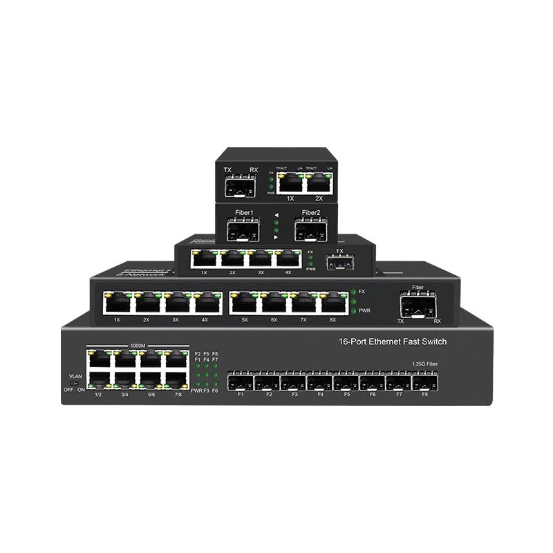 JT-COM Gigabit Media Converter 1 Port SFP to 2 RJ45 Gigabit optical fiber, GPON/EPON OLT Ethernet for IP camera 10/100/1000M