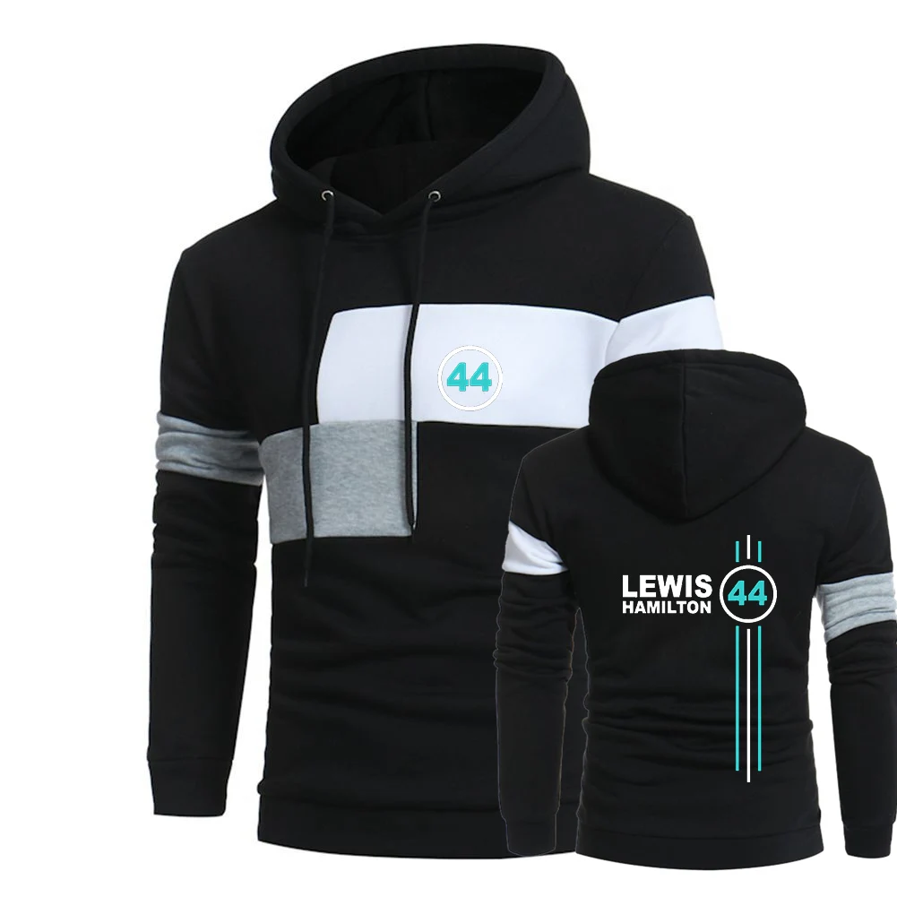 

F1 Driver Lewis Hamilton Digital 44 New Mens Patchwork Hooded Sweatshirt Casual Loose Streetwear Fleece Pullovers Male Tops