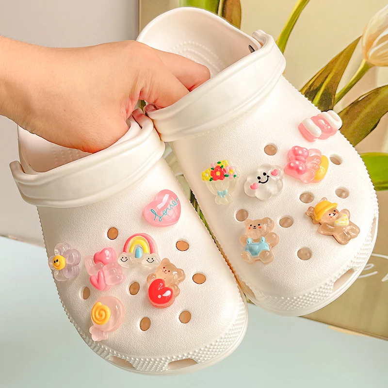 

8-12 pcs Cute Bear Cartoon Girls Shoe Buckle Accessories Set DIY Shoes Decoration Fit Pins Jibz For Crocs Charms Party Kid Gift