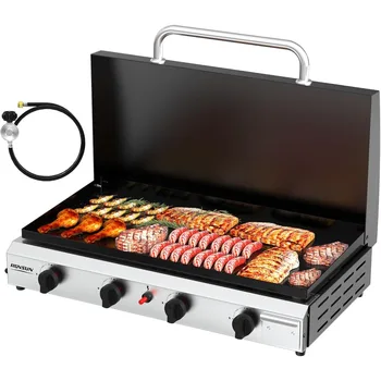4-Burner Portable Propane Griddle with Lid – 40,000 BTU Tabletop Grill 1