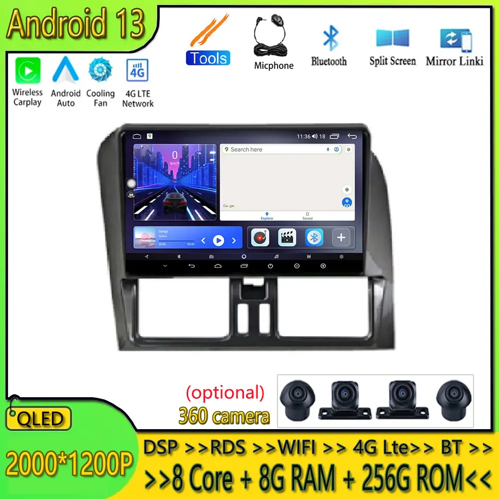 

GPS Navigation For Volvo XC60 2008 - 2013 2014-2018 Android 13 Car Stereo Radio Video Multimedia Player Auto Carplay No 2 Din